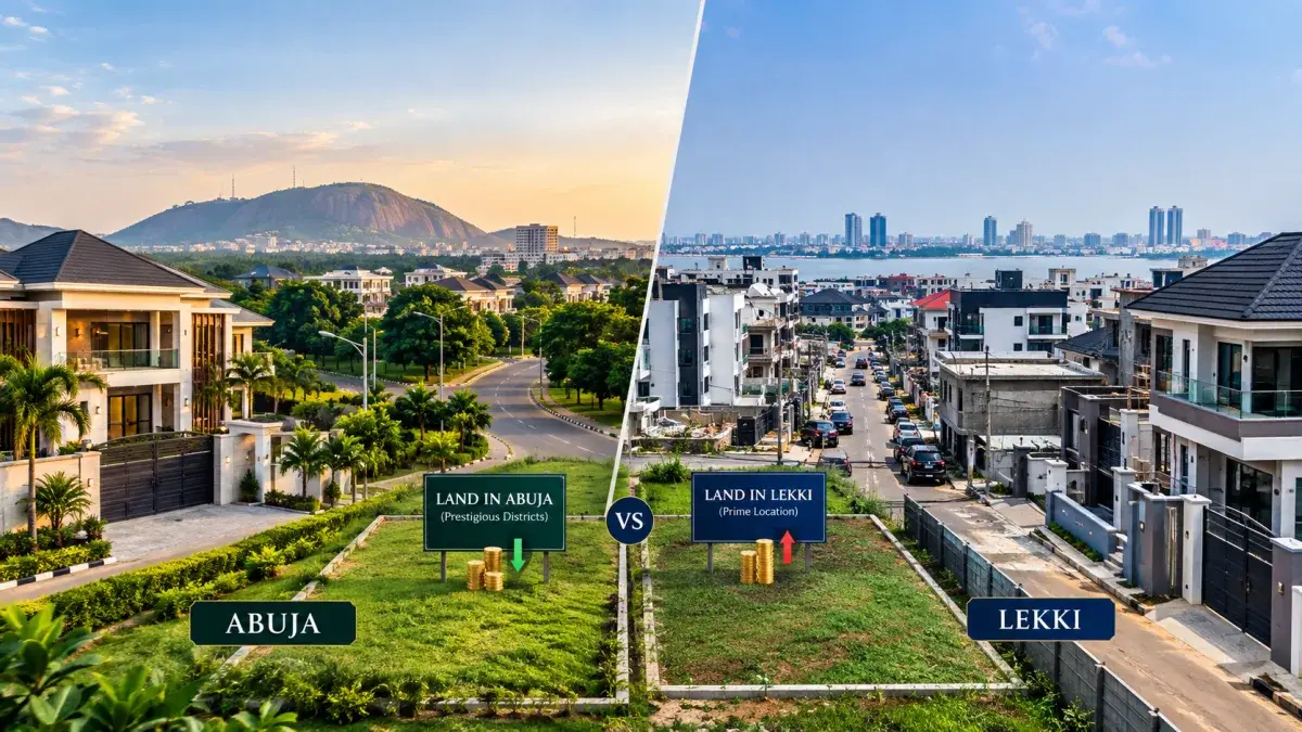 Surveyed land plots with beacons at a TehilJem estate in Abuja compared with Lagos land prices